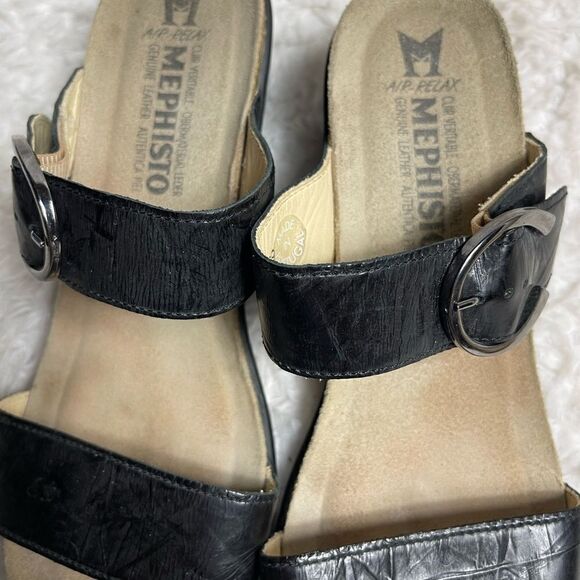 Mephisto Air Relax leather black straps wedge sandals silver tone buckle EURSZ39 - Picture 8 of 13